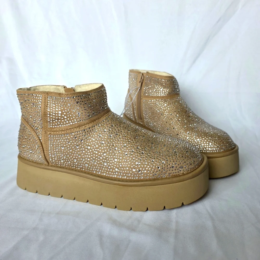 Beige Missy Boots Bling Platform Booties Memory Foam Rhinestone  Wild Fable